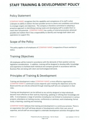 sample training  development policy for recruitment agencies awareness and training policy template example