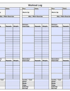 editable 25 free workout log templates » template republic weight training workout log template example