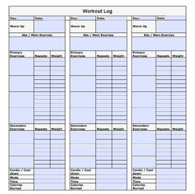 editable 25 free workout log templates » template republic weight training workout log template example