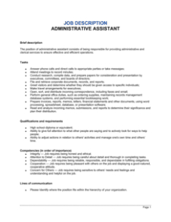 free administrative assistant job description template  businessinabox™ administrative assistant training manual template excel