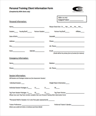 free personal training personal training forms personal training informed consent form template