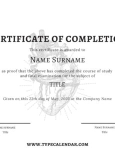 free printable certificate of completion template mark achievements on the job training template word