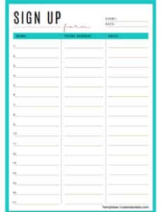 printable sign up sheet templates  calendarlabs training sign up sheet template