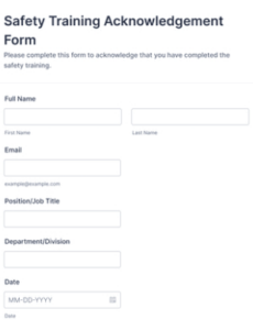 safety training acknowledgement form template  jotform employee training acknowledgement form template word
