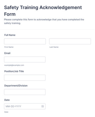 safety training acknowledgement form template  jotform employee training acknowledgement form template word