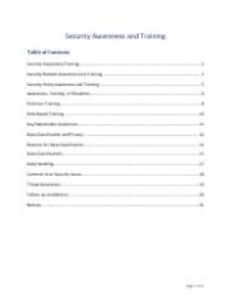 sample 37 security awareness and trainingpdf  security awareness and training table of contents security awareness and training policy template 