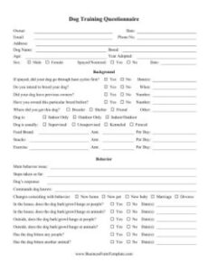 sample great for obedience schools this dog questionnaire determines problem behaviors from the pet dog obedience training certificate template word