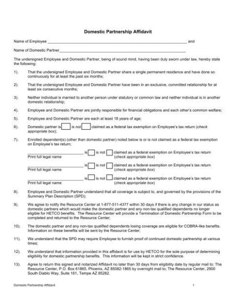 Free  Affidavit Of Domestic Partnership Template Excel