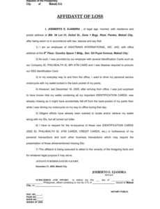 Free  Affidavit Of Loss Due To Fire Template Doc