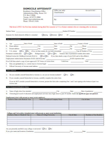 Free Blank Affidavit Of Domicile Template