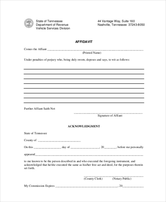 Free Blank Affidavit Of Explanation Template Pdf