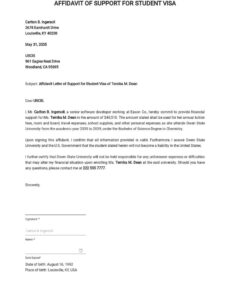 Free Custom Affidavit Of Financial Support  Template Excel Sample