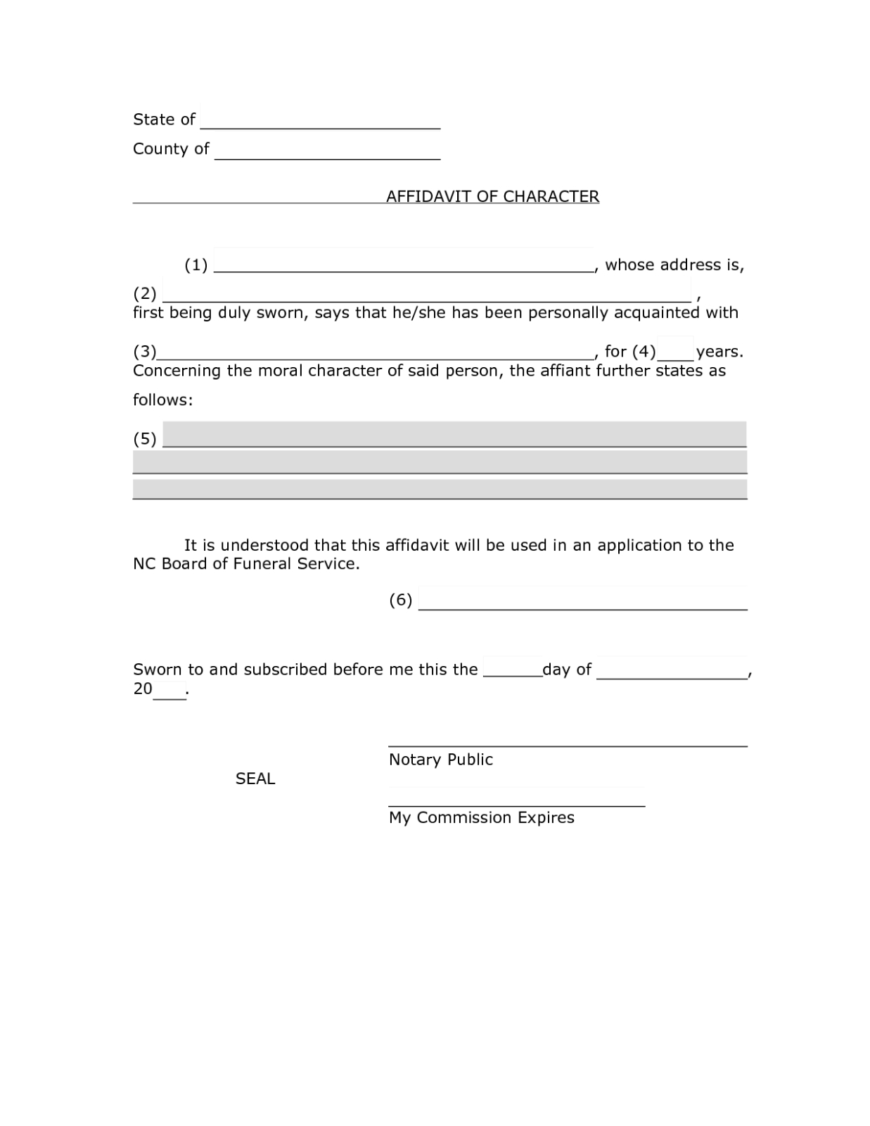 Free Editable Affidavit Of Good Moral Character Template Excel Sample