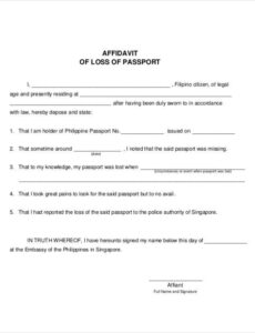 Free Editable Affidavit Of Loss Passport Template Excel Sample