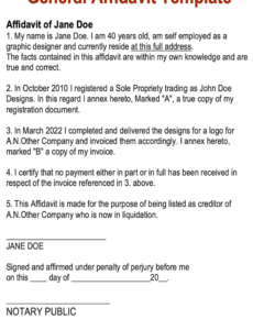 Free Printable Affidavit Of Business Closure Template Excel Sample