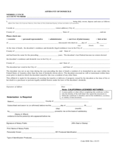 Free Printable Affidavit Of Domicile Template  Sample