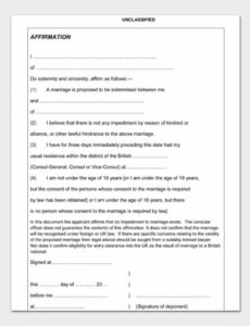 Free Printable Affidavit Of Freedom To Marry Template Excel