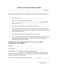 Free Printable Affidavit Of Loss Passport Template Excel