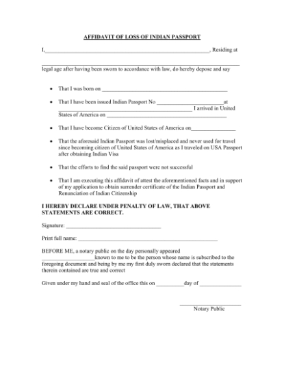 Free Printable Affidavit Of Loss Passport Template Excel