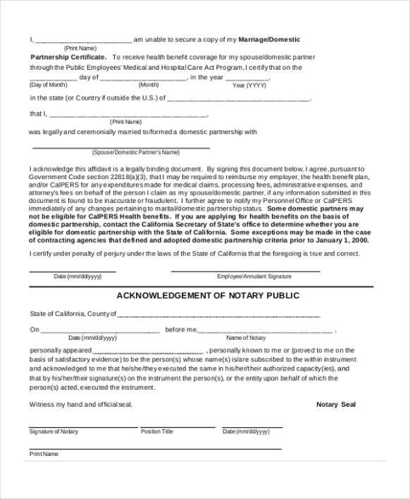 Printable Affidavit Of Eligibility To Marry Template Word Sample