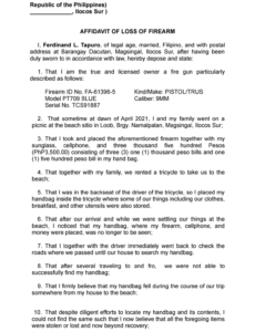 Printable Affidavit Of Loss Due To Fire Template  Sample