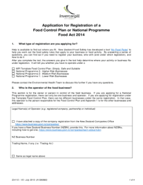 printable fillable online icc govt application for registration of a food control plan or national  fax food control plan staff training template pdf