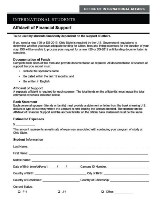 Blank Affidavit Of Financial Support Template