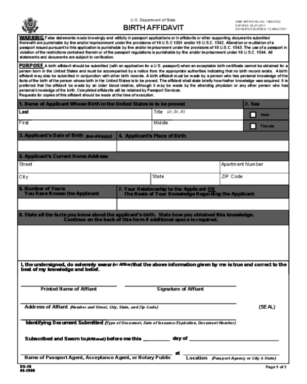 Free Custom Affidavit Of Birth Template Doc