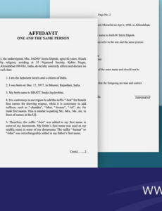 Free Custom Joint Affidavit Of One And The Same Person Template