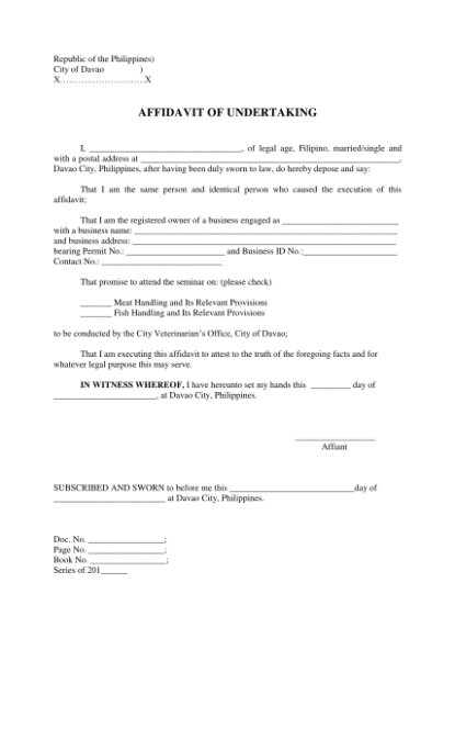 Free Editable Affidavit Of Undertaking Template Doc Sample