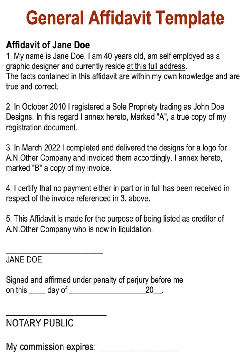 Free Printable Affidavit Of Complaint Template Excel Sample