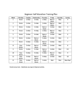 printable fillable online halfmarathon training schedule for beginners  verywell fit fax email print marathon training calendar template sample