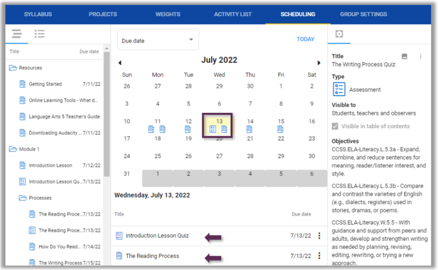 teacher assigned due dates range course setting only  training and long range training calendar template